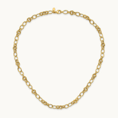 Polished and Textured Fancy Link Necklace, 14K