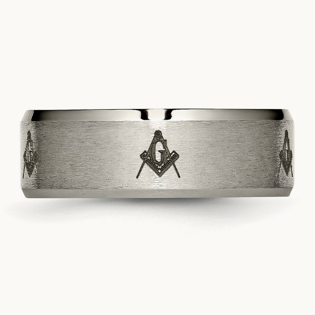 Brushed/Polished Masonic Laser Design Beveled Edge Band — photo set