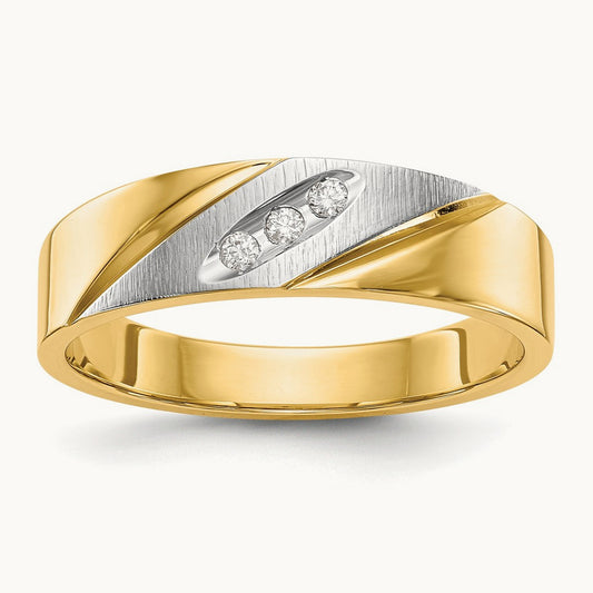& Rhodium AA Quality Trio Mens Complete Wedding Band, 14K