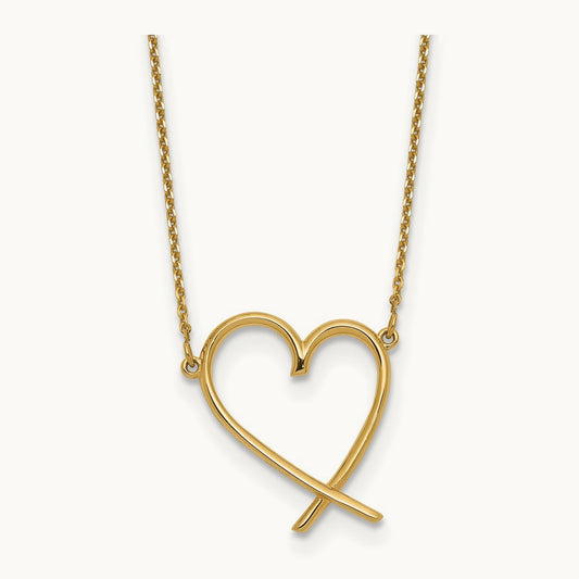 Polished Open Heart w/2 in ext. Necklace, 14K