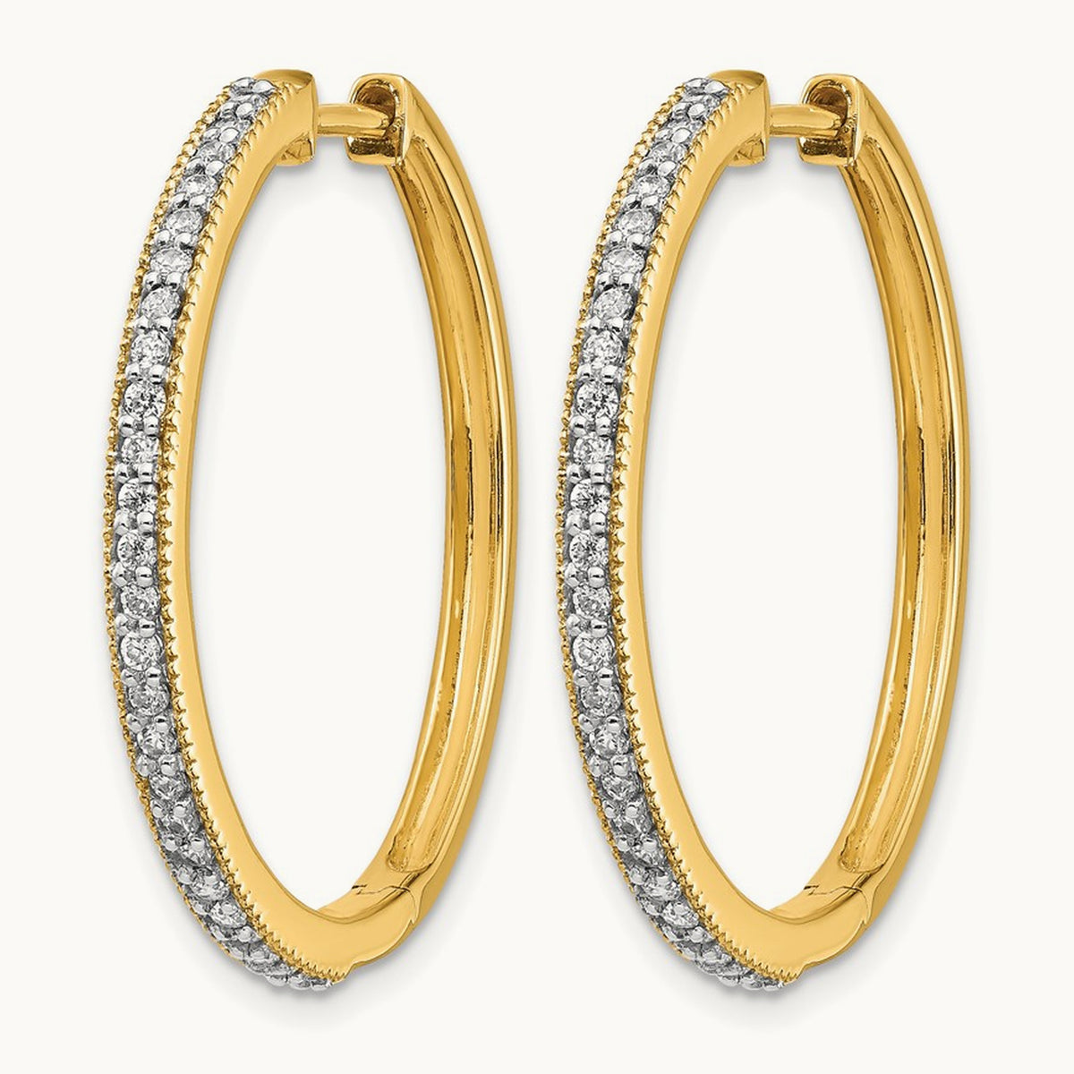 Diamond Milgrain Hinged Hoop Earrings, 14K Yellow Gold