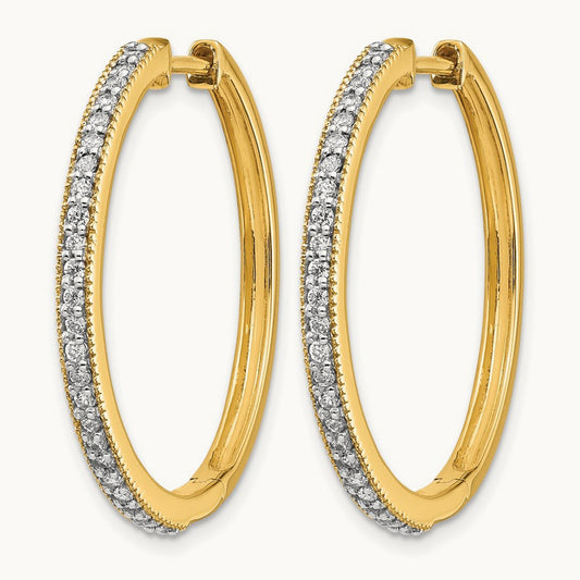 Diamond Milgrain Hinged Hoop Earrings, 14K Yellow Gold