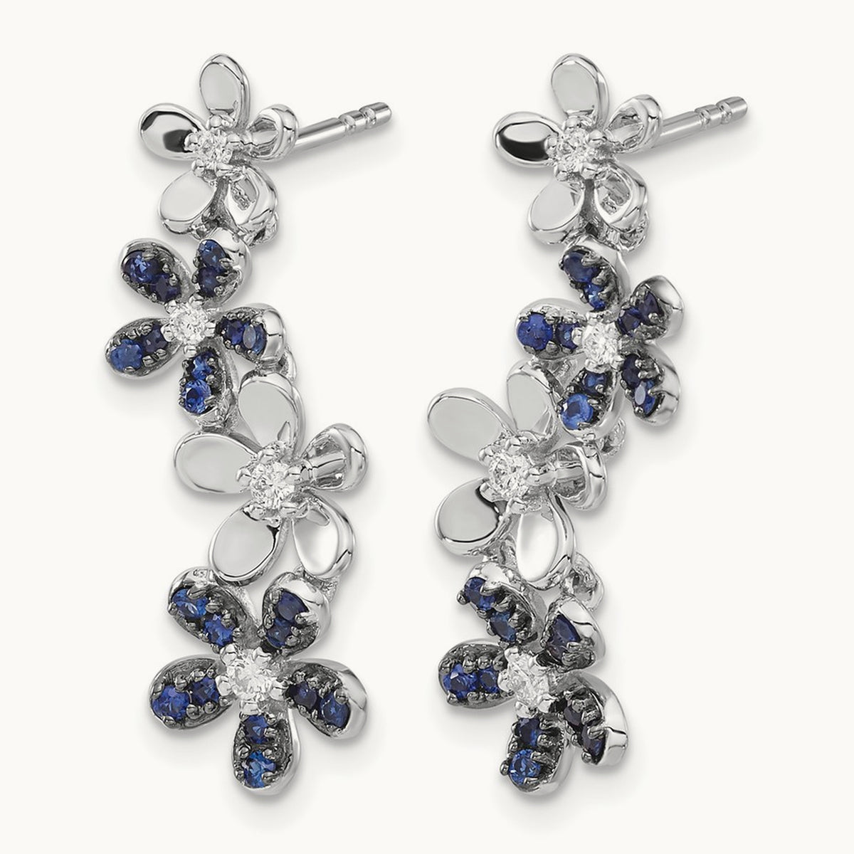 Diamond and Sapphire Earrings, 14K White Gold