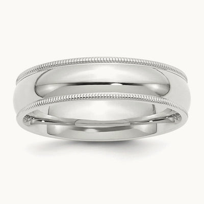 Milgrain Comfort Fit Band, 6mm, 10K White Gold