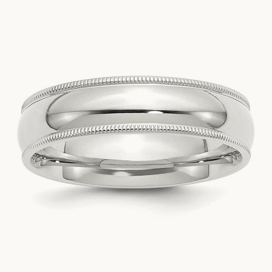 Milgrain Comfort Fit Band, 6mm, 10K White Gold