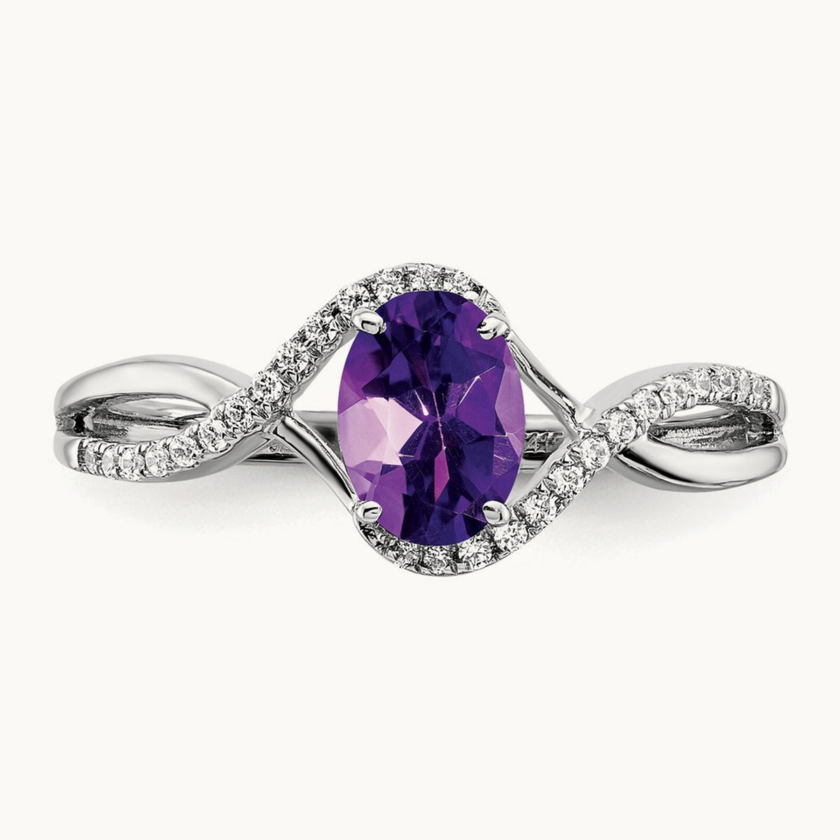 Oval Amethyst and Diamond Twist Ring, 14K White Gold