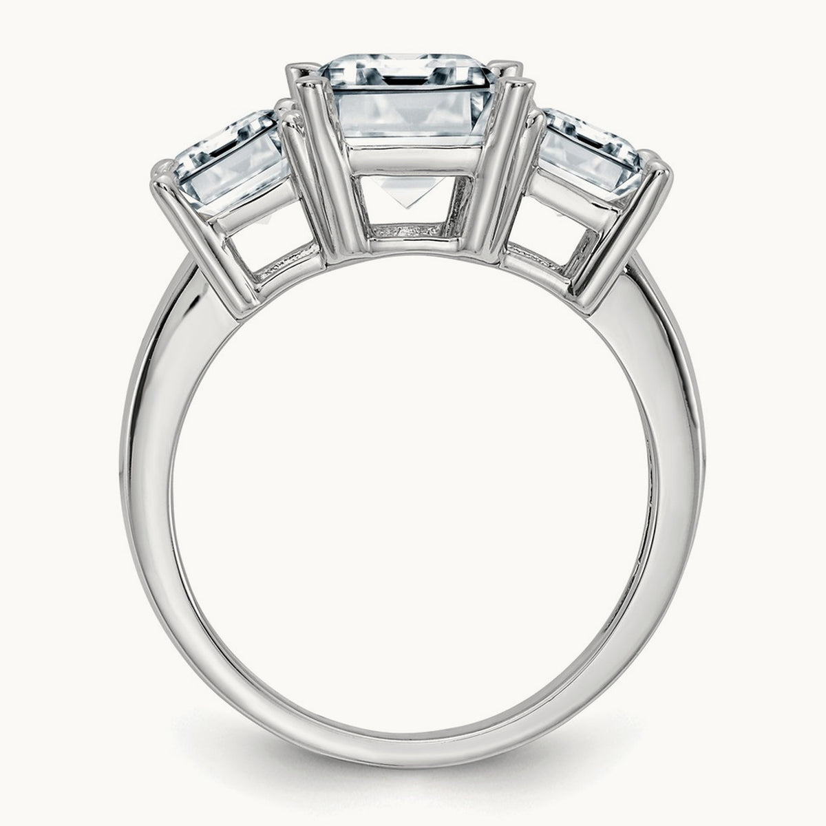 Emerald-cut 3-Stone Engagement Ring Mounting — 14K White Gold