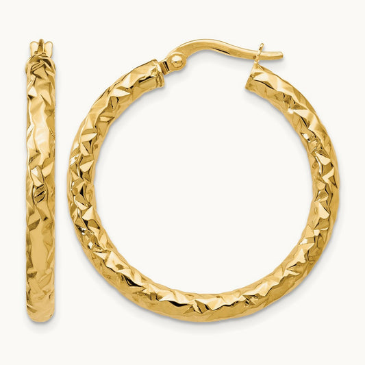 ForeverLite Polished and Textured Hoop Earrings — Leslie's — 10K Yellow Gold, 24mm