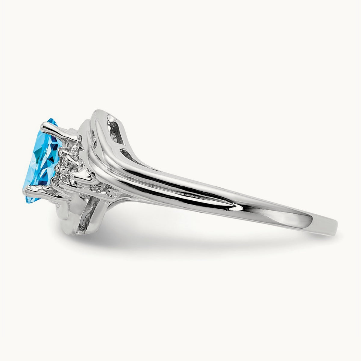 7x5mm Oval Blue Topaz AA Diamond ring, 14K White Gold