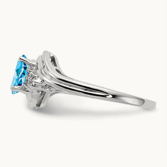 7x5mm Oval Blue Topaz AA Diamond ring, 14K White Gold