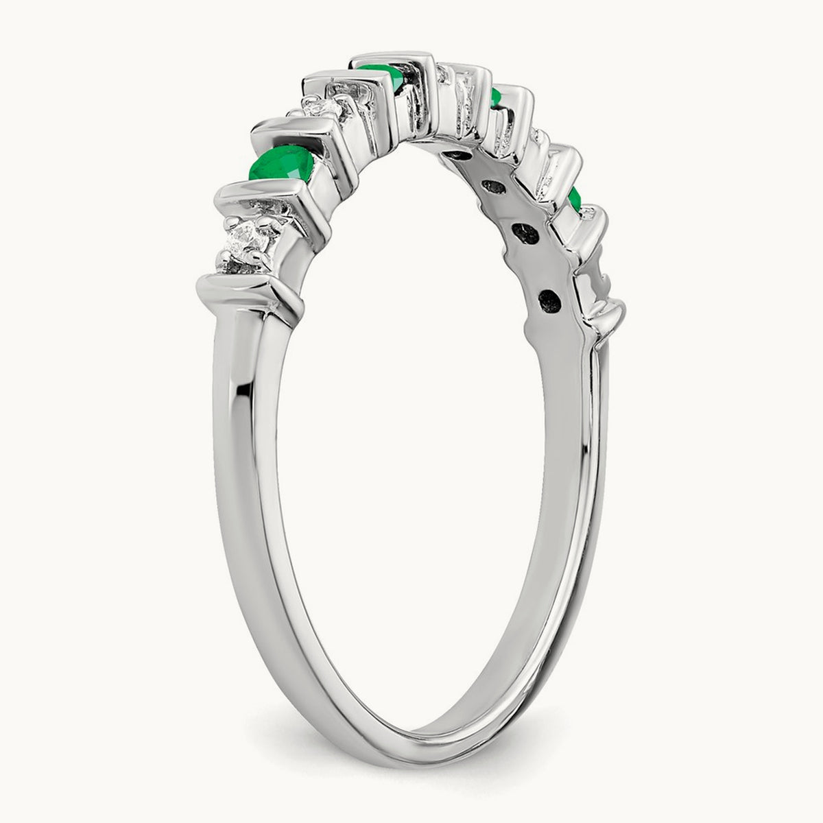 Emerald and Diamond Band, 14K White Gold