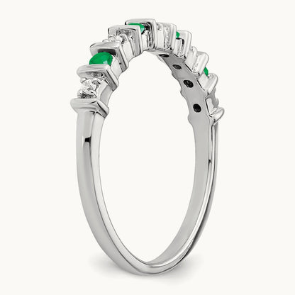 Emerald and Diamond Band, 14K White Gold