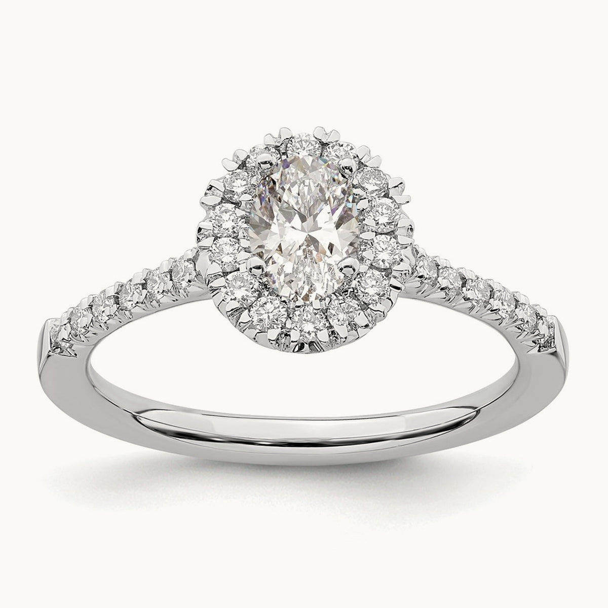 Oval Semi-Mount Halo Engagement Ring, 0.25-0.50 ct tw Lab-Grown Diamond — 14K White Gold, 7