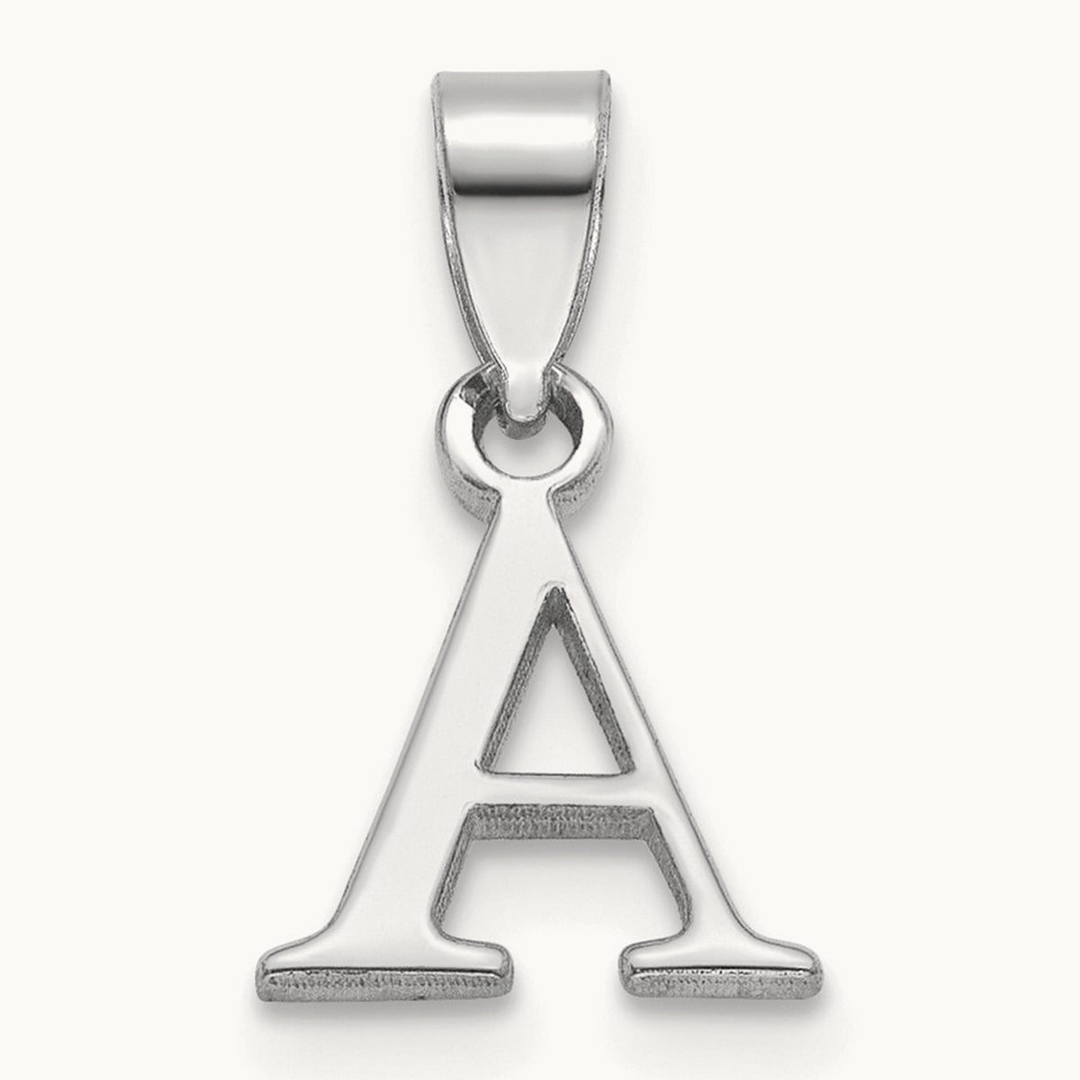 Polished Block Initial Pendant — 14K White Gold, A