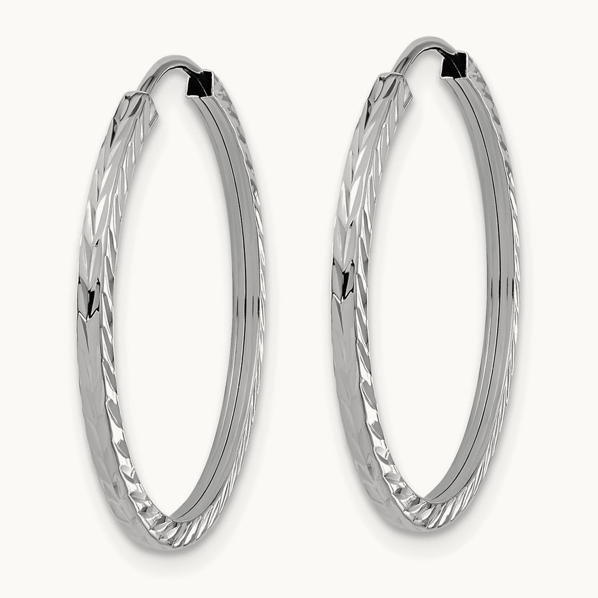 Diamond-cut Square Tube Endless Hoop Earrings — 14K White Gold