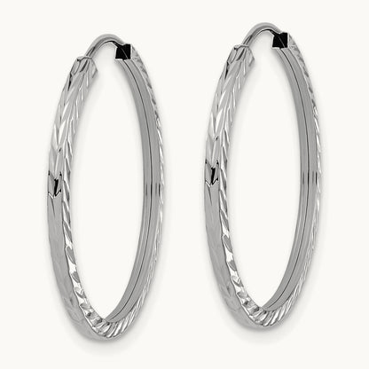 Diamond-cut Square Tube Endless Hoop Earrings — 14K White Gold