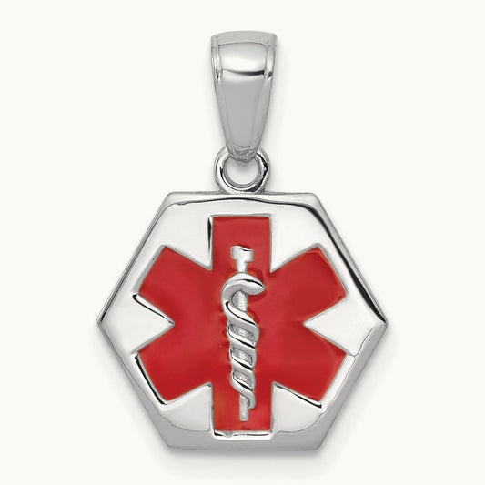 Textured Back Enameled Medical Disk Pendant, 14K White Gold