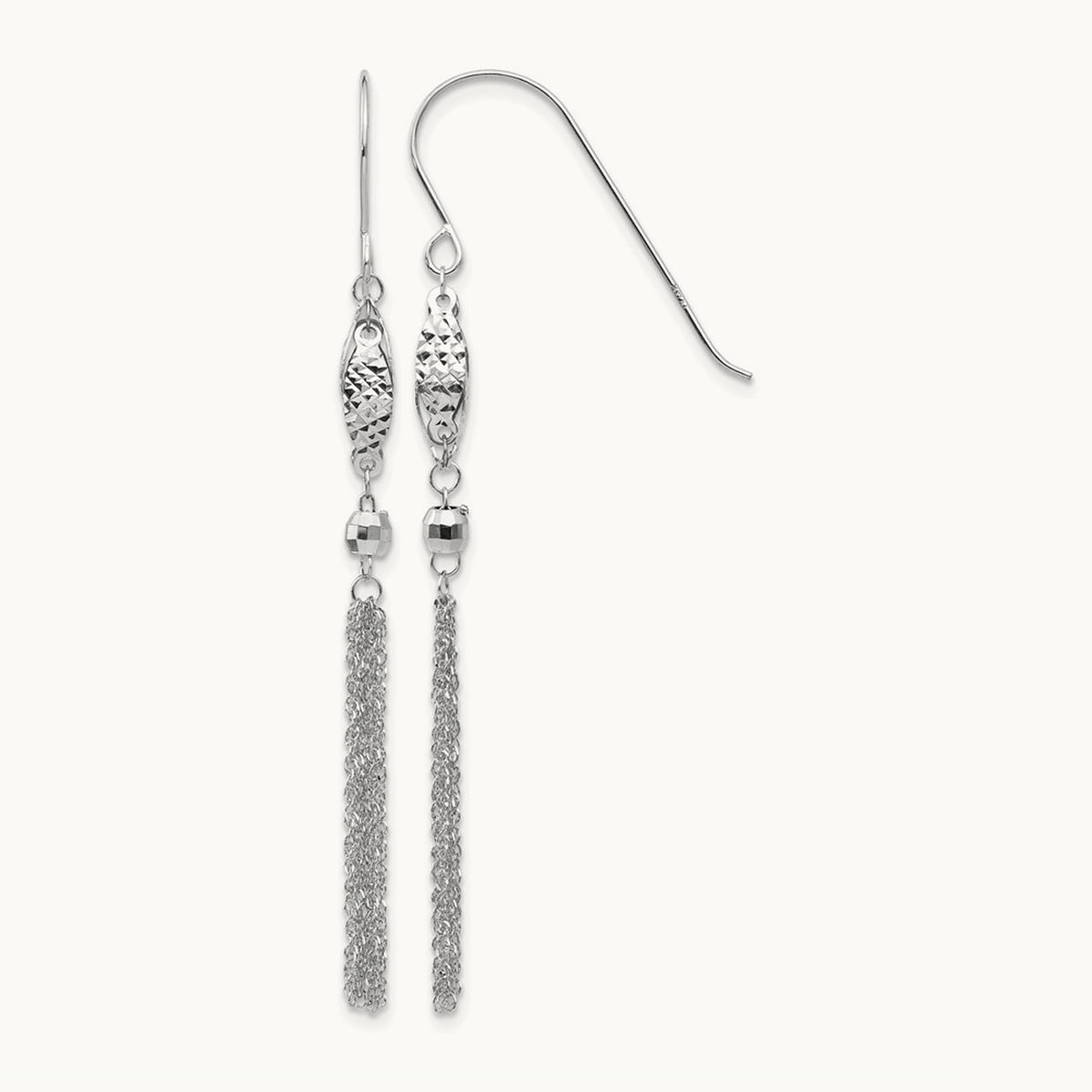 Bead and Chain Dangle Earrings — 14K White Gold