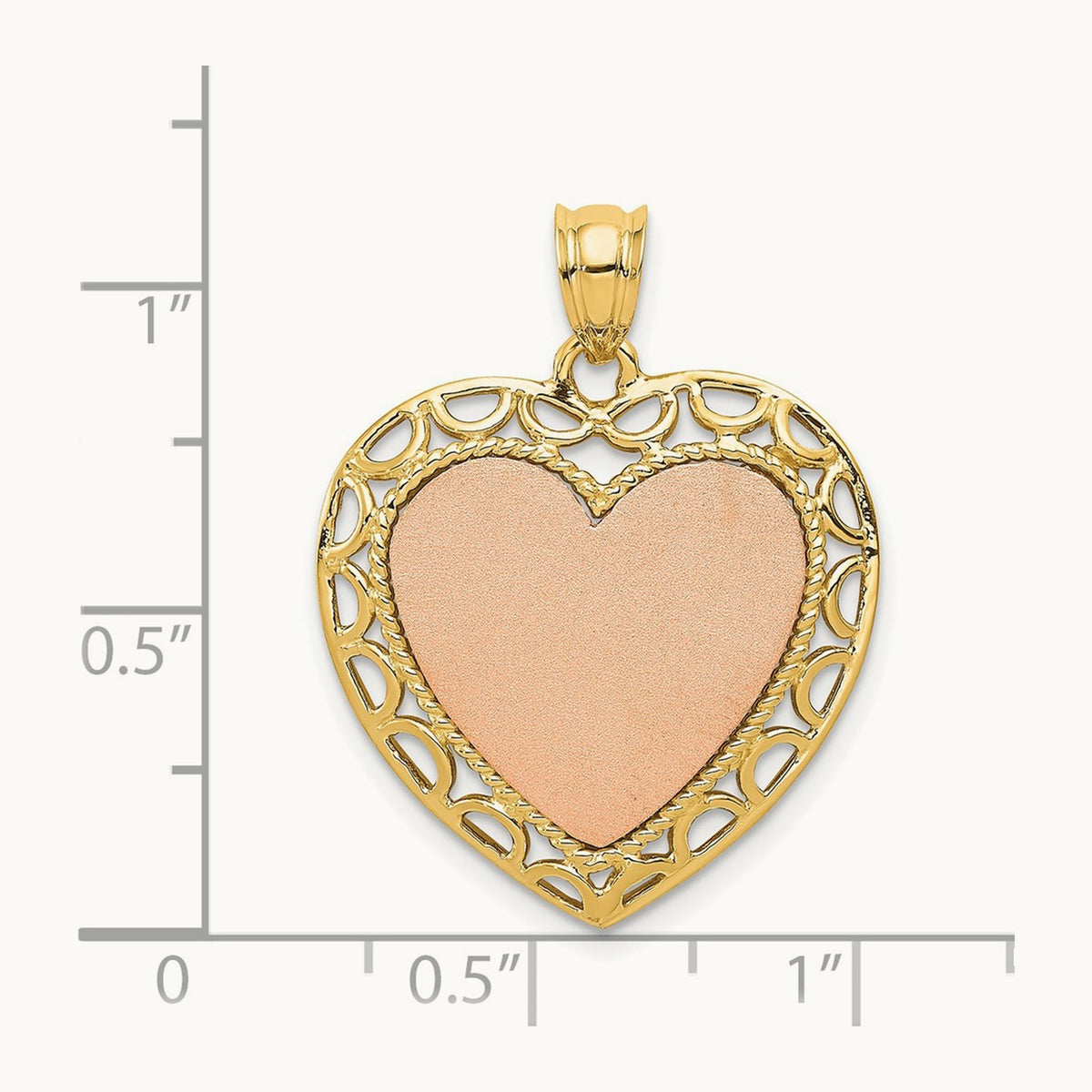 Polished Lace Trim Heart Pendant, 14K Two-tone