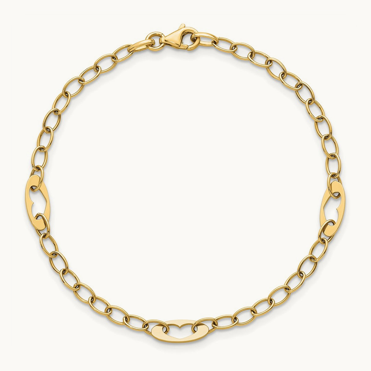 Polished Heart Link 7.25in Bracelet, 14K