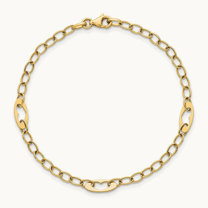 Polished Heart Link 7.25in Bracelet, 14K