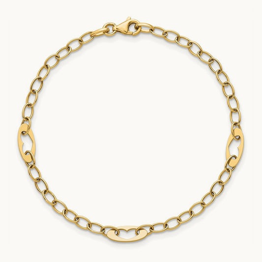 Polished Heart Link 7.25in Bracelet, 14K