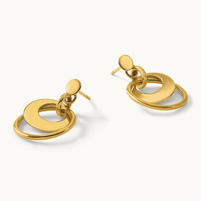 Polished Fancy Double Circle Post Dangle Earrings, 14K — Leslie's