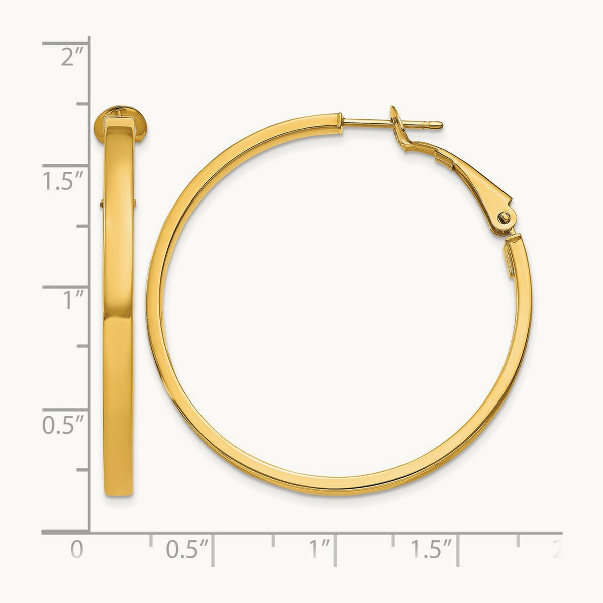 Polished Square Tube Round Hoop Earrings — 14K Yellow Gold, 3x40mm