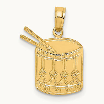 Polished Drum and Sticks Charm, 14K