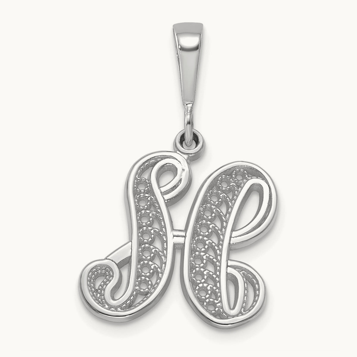 Solid Polished Script Filigree Initial Pendant — H