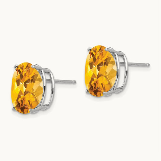 12x10mm Oval Citrine Earrings, 14K White Gold