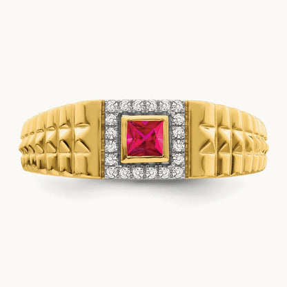 Square Ruby and Diamond Mens Ring, 14K