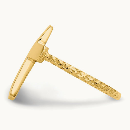 Polished Textured Cross Ring — 14K Yellow Gold