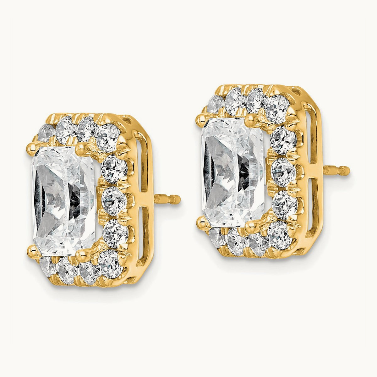 Radiant Halo Post Earrings, 0.50-8.50 ct tw Lab-Grown Diamond — 7 ct, 14K Yellow Gold