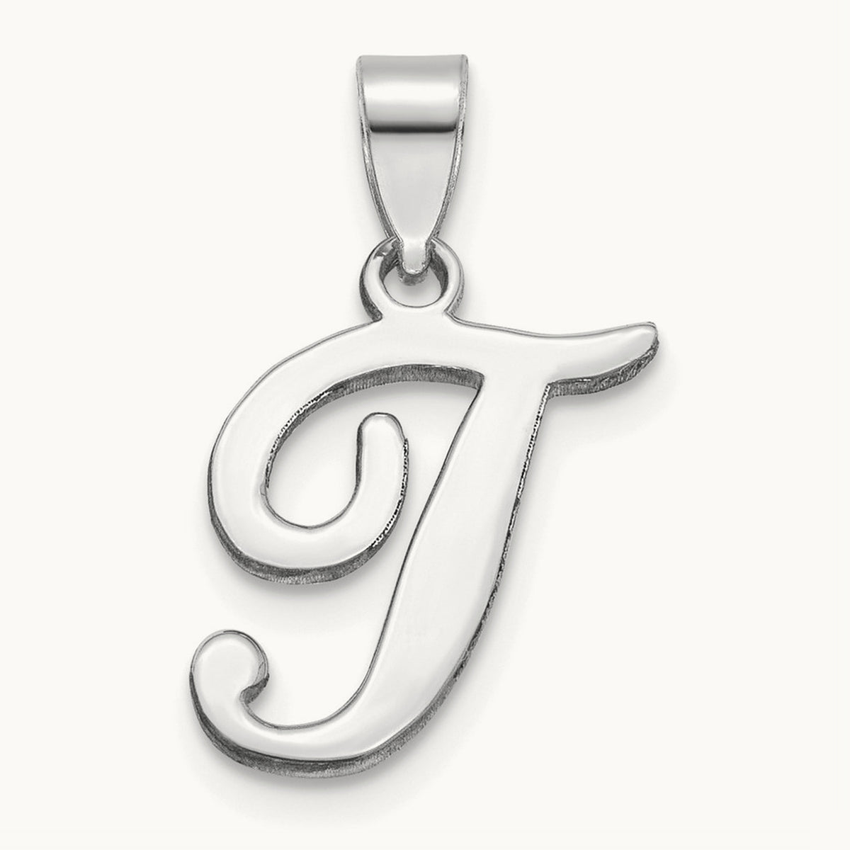 White Gold Script Letter T Initial Pendant, 14K White Gold