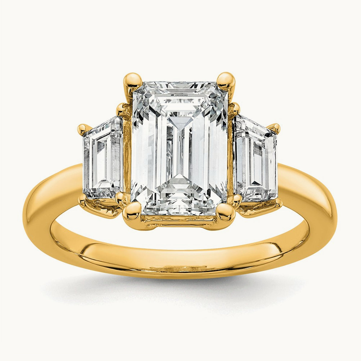 Emerald & Trapezoid Engagement Ring — 14K Yellow Gold, 3 1/3 ct, 7
