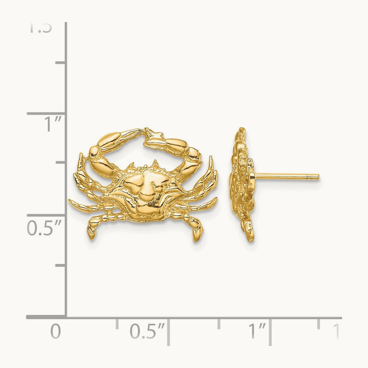 2-D Blue Crab Post Earrings, 14K