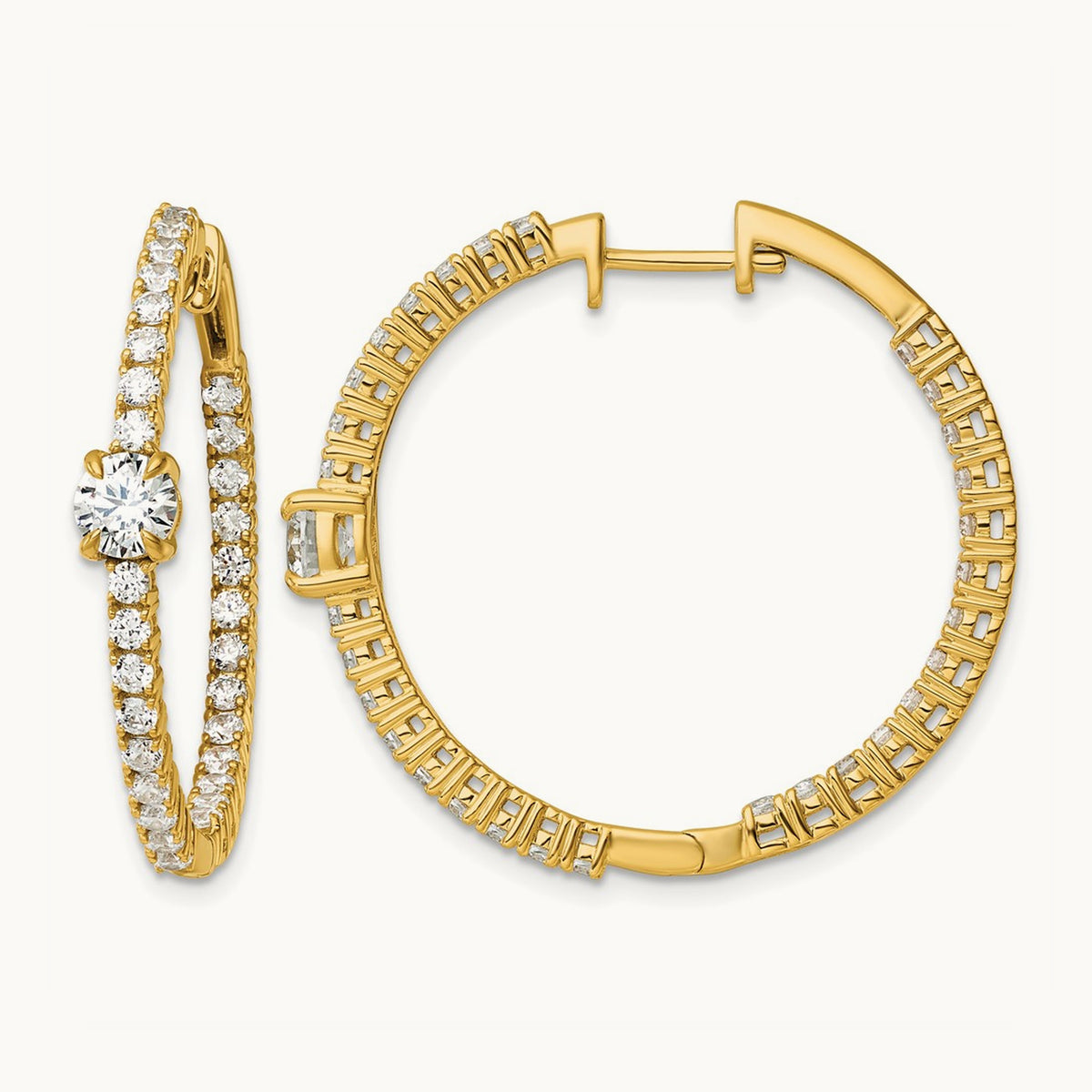 Hinged in/Out Hoop Earrings, 3.00 ct tw Lab-Grown Diamond — 14K Yellow Gold
