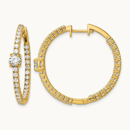 Hinged in/Out Hoop Earrings, 3.00 ct tw Lab-Grown Diamond — 14K Yellow Gold