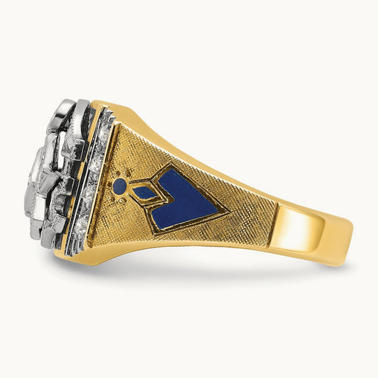 14ktt IBGoodman Men's Enameled & Diamond Blue Lodge Masonic Ring
