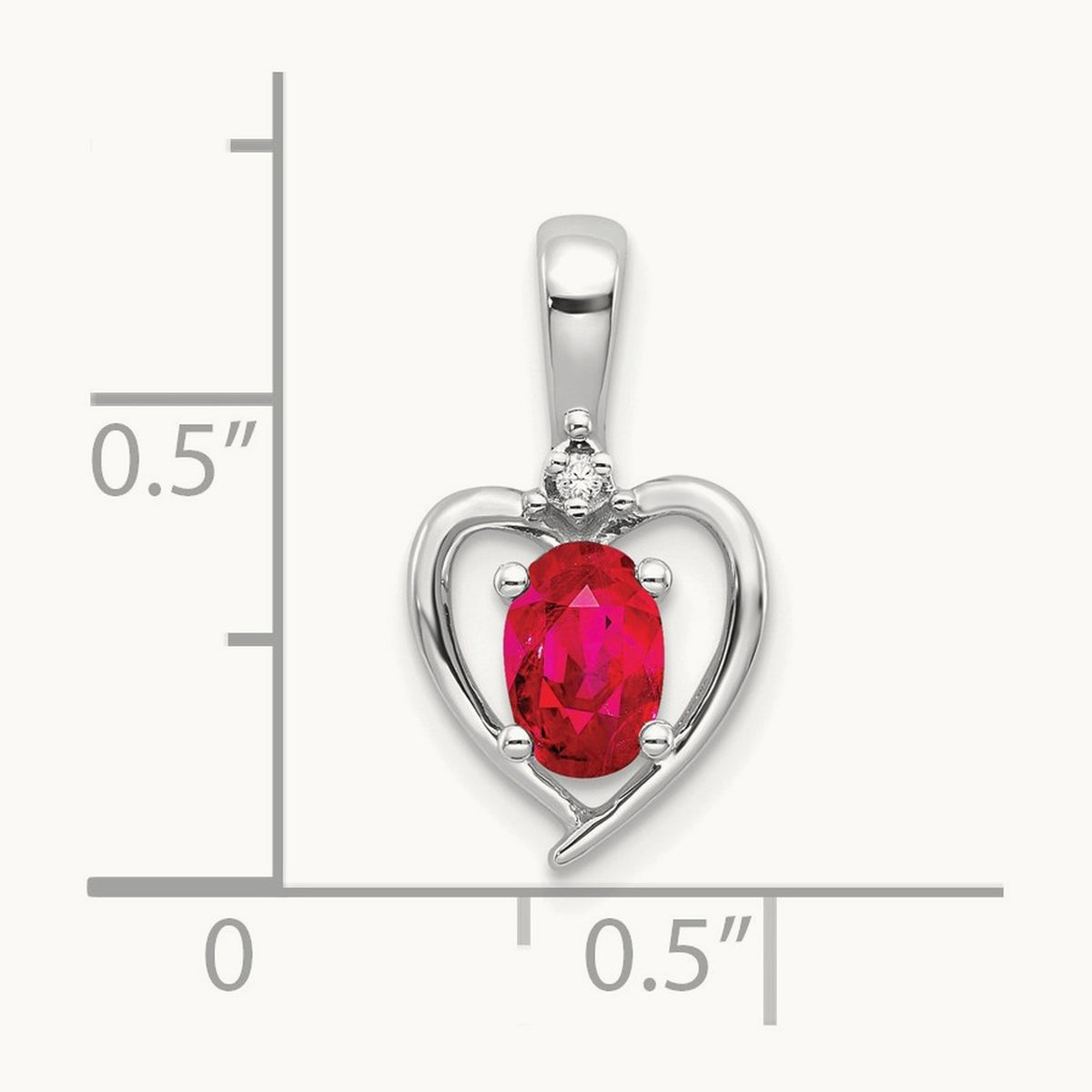 Ruby and Diamond Heart Pendant — 14K White Gold