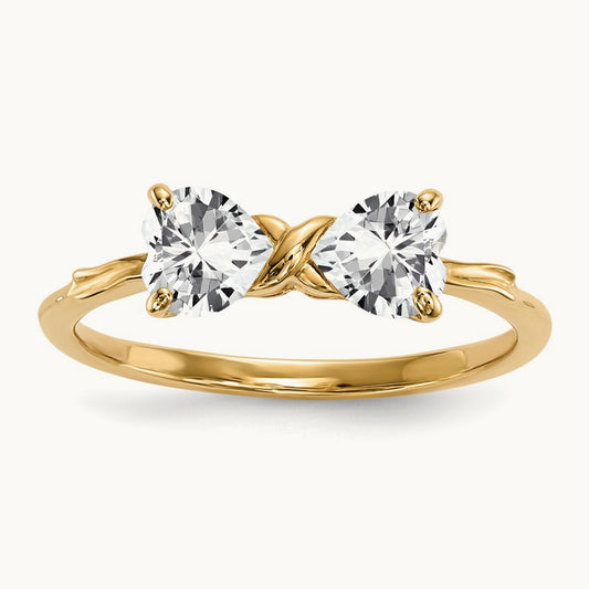 Polished White Topaz Bow Ring, 14K Gold