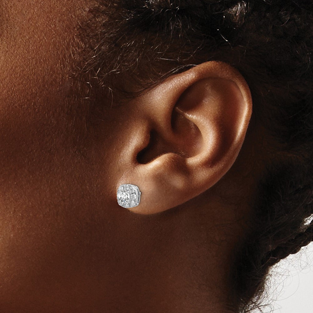 Cushion Halo Post Earrings, 0.25-1.00 ct tw Lab-Grown Diamond — 1 ct, 14K White Gold