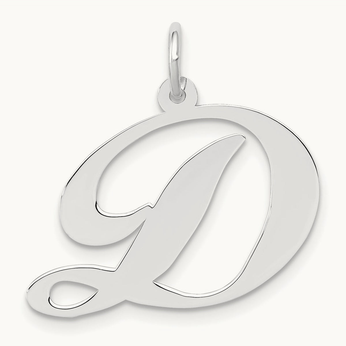 Large Fancy Script Initial Charm — 14K White Gold, D