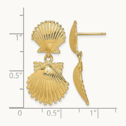 Double Scallop Shell Dangle Earrings, 14K