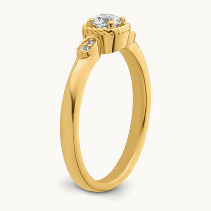 Petite Rope Edge Round Complete Diamond Ring — 14K Yellow Gold, 7