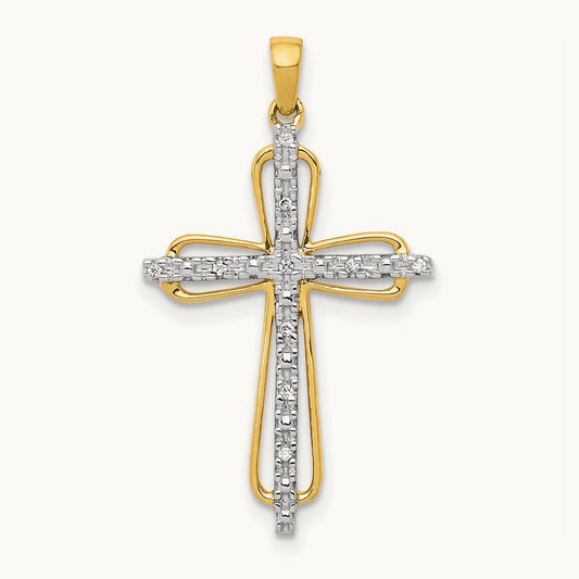& Rhodium .03ct. Diamond Cross Pendant, 14K