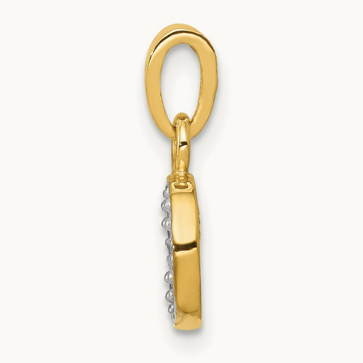 Diamond Letter O Initial Pendant, 14K Yellow Gold with Rhodium