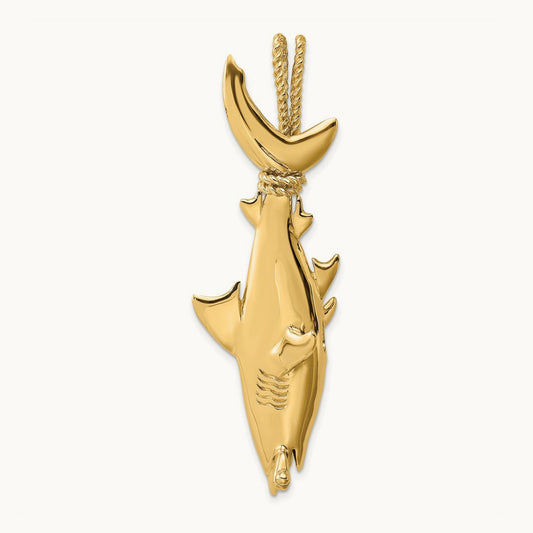 3-D Hammerhead Shark w/ Rope Bail Charm, 14K