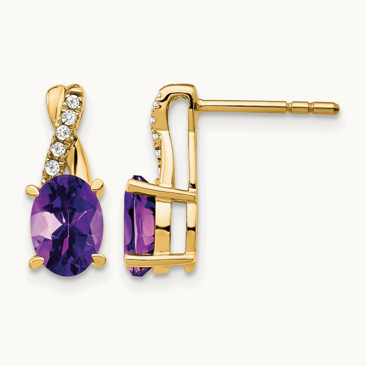 Amethyst and Diamond Earrings — 14K Yellow Gold